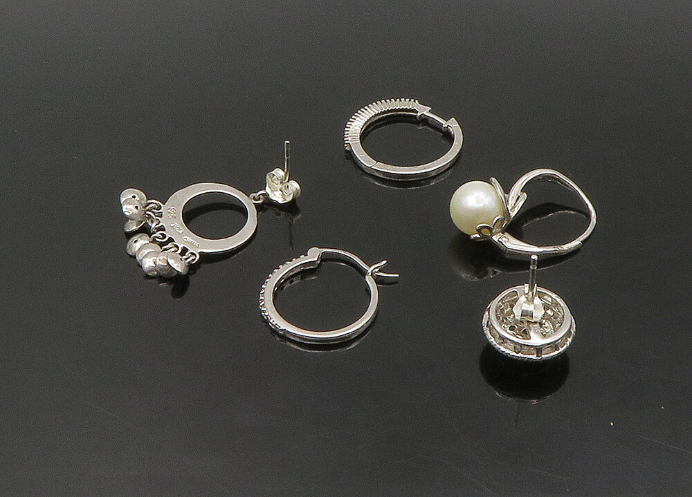 925 Silver   Vintage Genuine Diamonds & Pearl Lot Single Earrings  EG11284