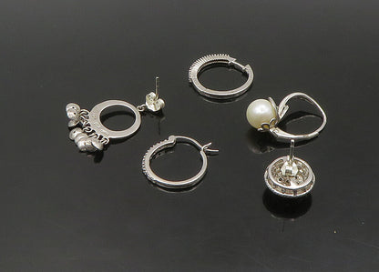 925 Silver   Vintage Genuine Diamonds & Pearl Lot Single Earrings  EG11284