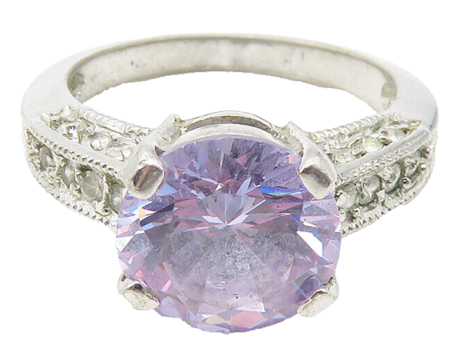 925 Sterling Silver  Purple Cubic Zirconia Solitaire Accent Ring Sz 7  RG11332