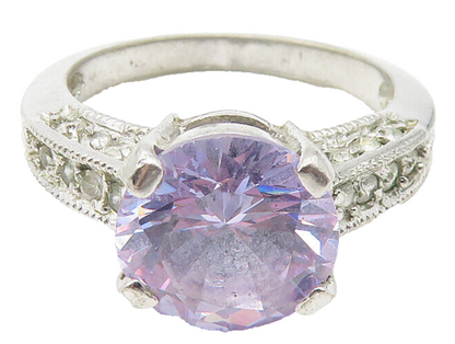 925 Sterling Silver  Purple Cubic Zirconia Solitaire Accent Ring Sz 7  RG11332