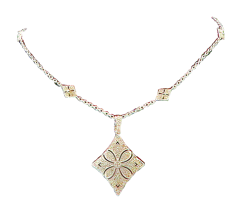 925 Sterling Silver  Shiny Genuine Diamonds Floral Chain Necklace  NE2674