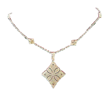 925 Sterling Silver  Shiny Genuine Diamonds Floral Chain Necklace  NE2674