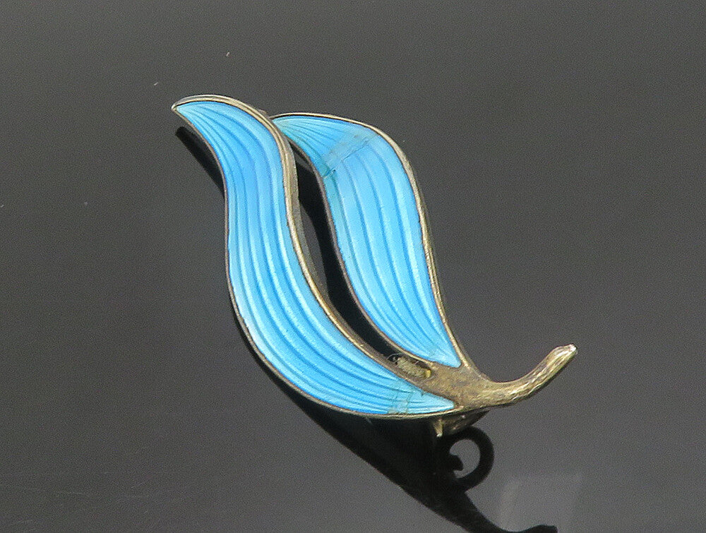 AKSEL HOLMSEN NORWAY 925 Silver  Vintage Guilloche Enamel Brooch Pin  BP9509