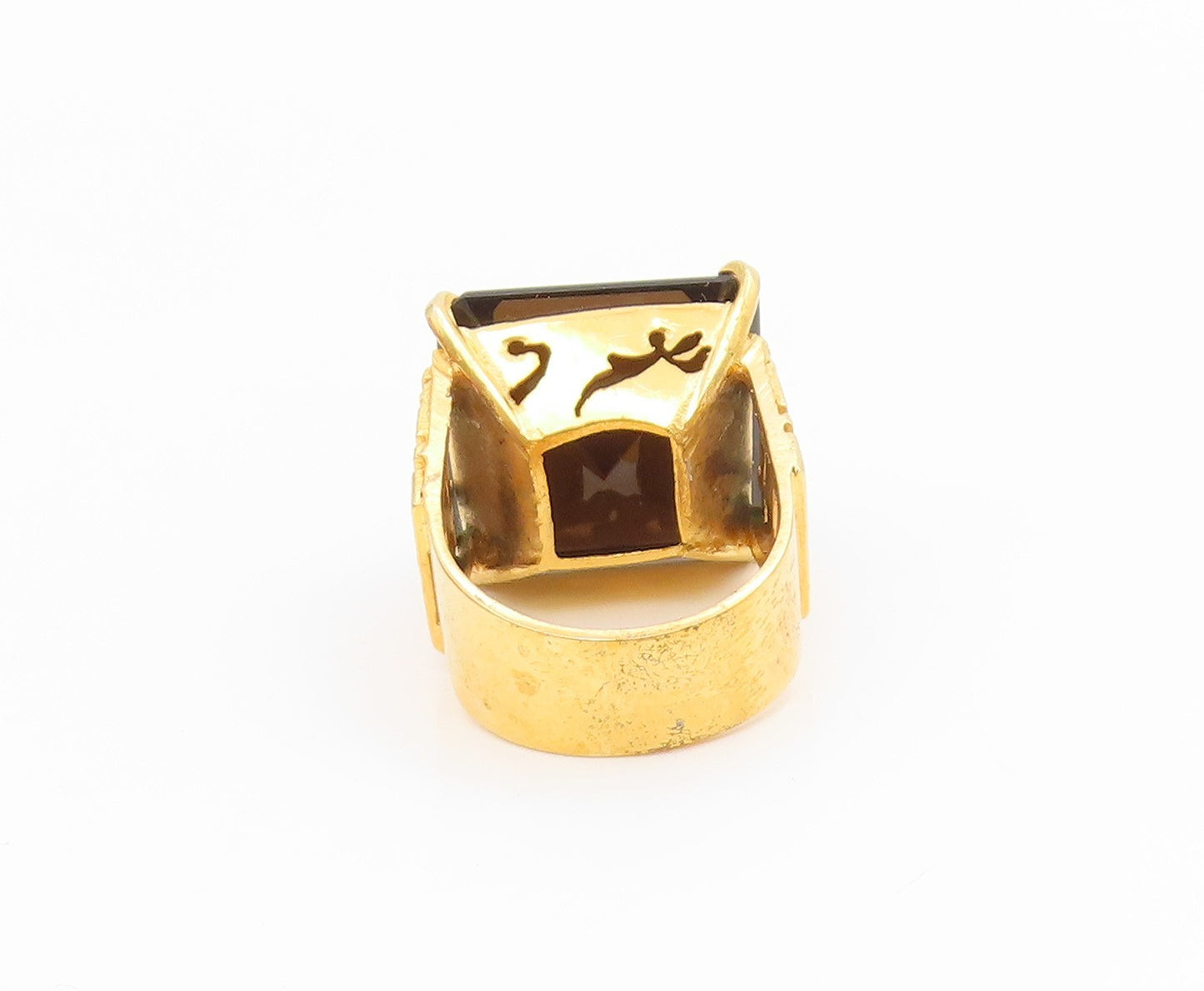 925 Sterling Silver Vintage Ring Gold Plated Smoky Quartz Band  Sz 7  RG34575