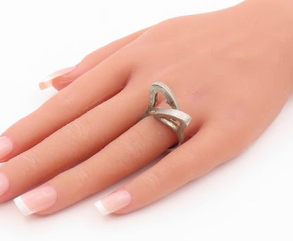 925 Sterling Silver Vintage Ring ISRAEL Dark Tone Cutout Hearts  Sz 8  RG31759