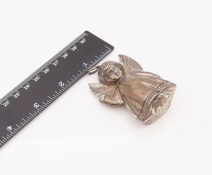 925 Sterling Silver  Vintage Large Puffy Tooth Fairy Angel Pendant  PT22102
