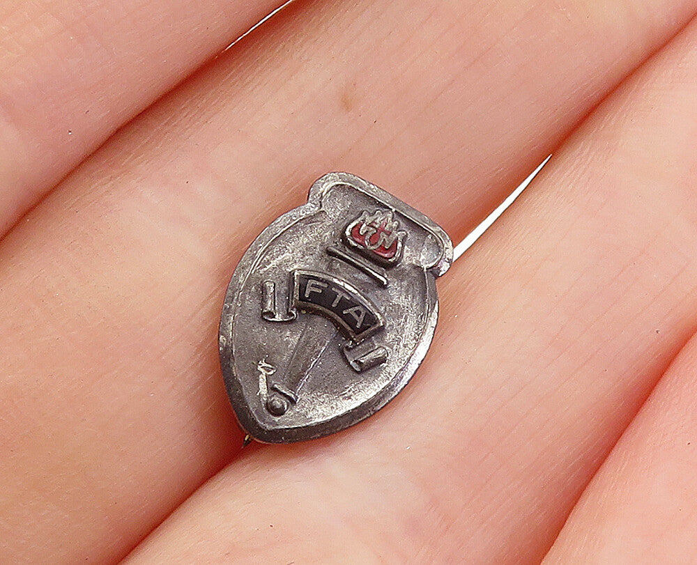 925 Sterling Silver  Vintage Petite Oxidized FTA Shield Brooch Pin  BP2234