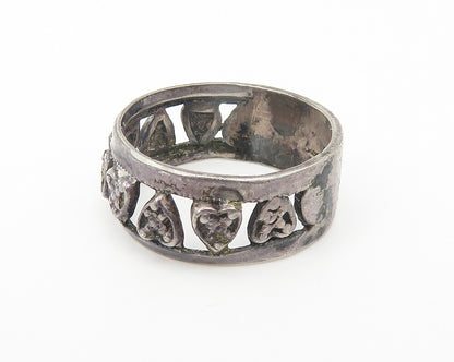 925 Sterling Silver  Vintage Dark Tone Up Down Hearts Band Ring Sz 6  RG10611