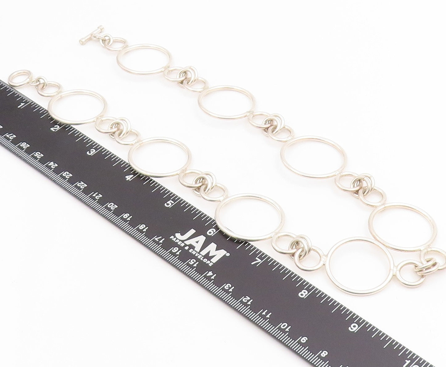 925 Sterling Silver Vintage Necklace Interlinking Hollow Circle Chain NE4737