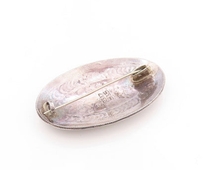 925 Sterling Silver Vintage Brooch Dark Tone Antique Oval Bead Carved  BP11515