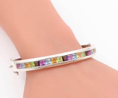 925 Sterling Silver Vintage Bracelet Multi Gemstone Channel Set Bangle  BT11660