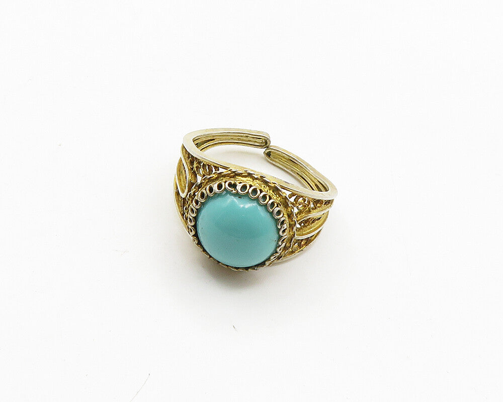 925 Sterling Silver  Vintage Cabochon Cut Turquoise Band Ring Sz 6  RG19562