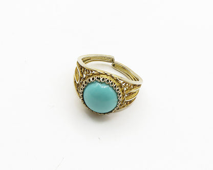 925 Sterling Silver  Vintage Cabochon Cut Turquoise Band Ring Sz 6  RG19562