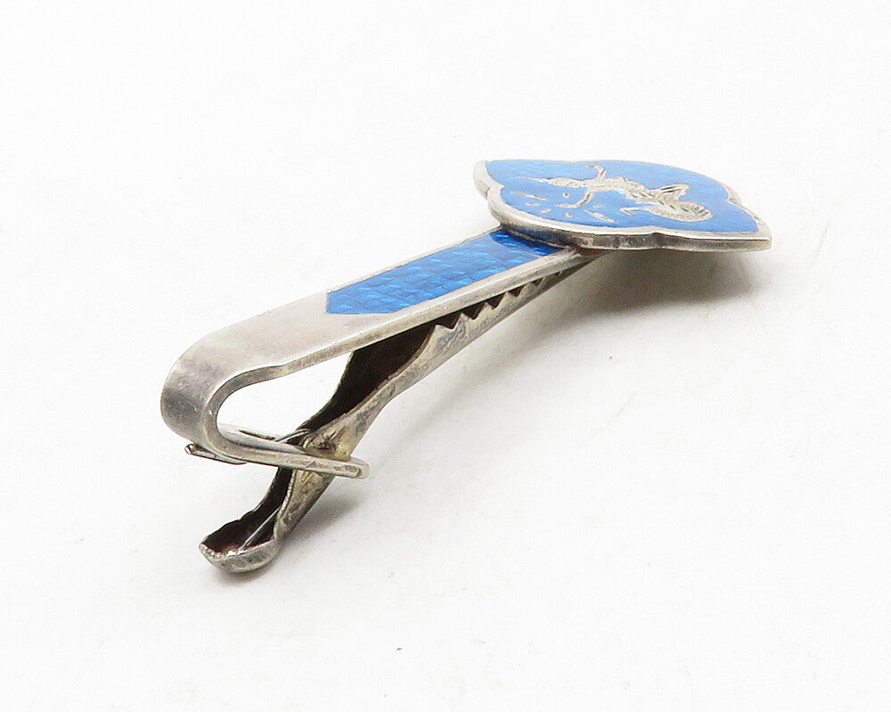 SIAM 925 Sterling Silver  Vintage Blue Enamel Dancer Motif Tie Clip  TR1880