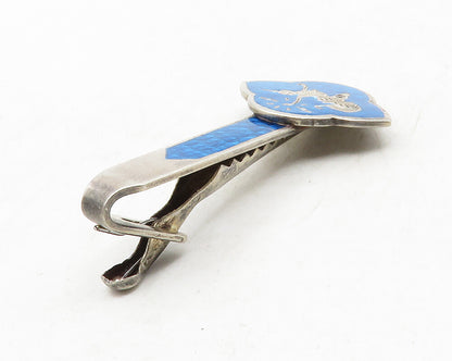 SIAM 925 Sterling Silver  Vintage Blue Enamel Dancer Motif Tie Clip  TR1880
