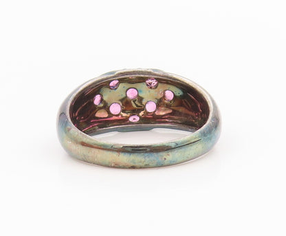 925 Sterling Silver Vintage Ring S & G Pink CZ Statement Band  Sz 10  RG35445