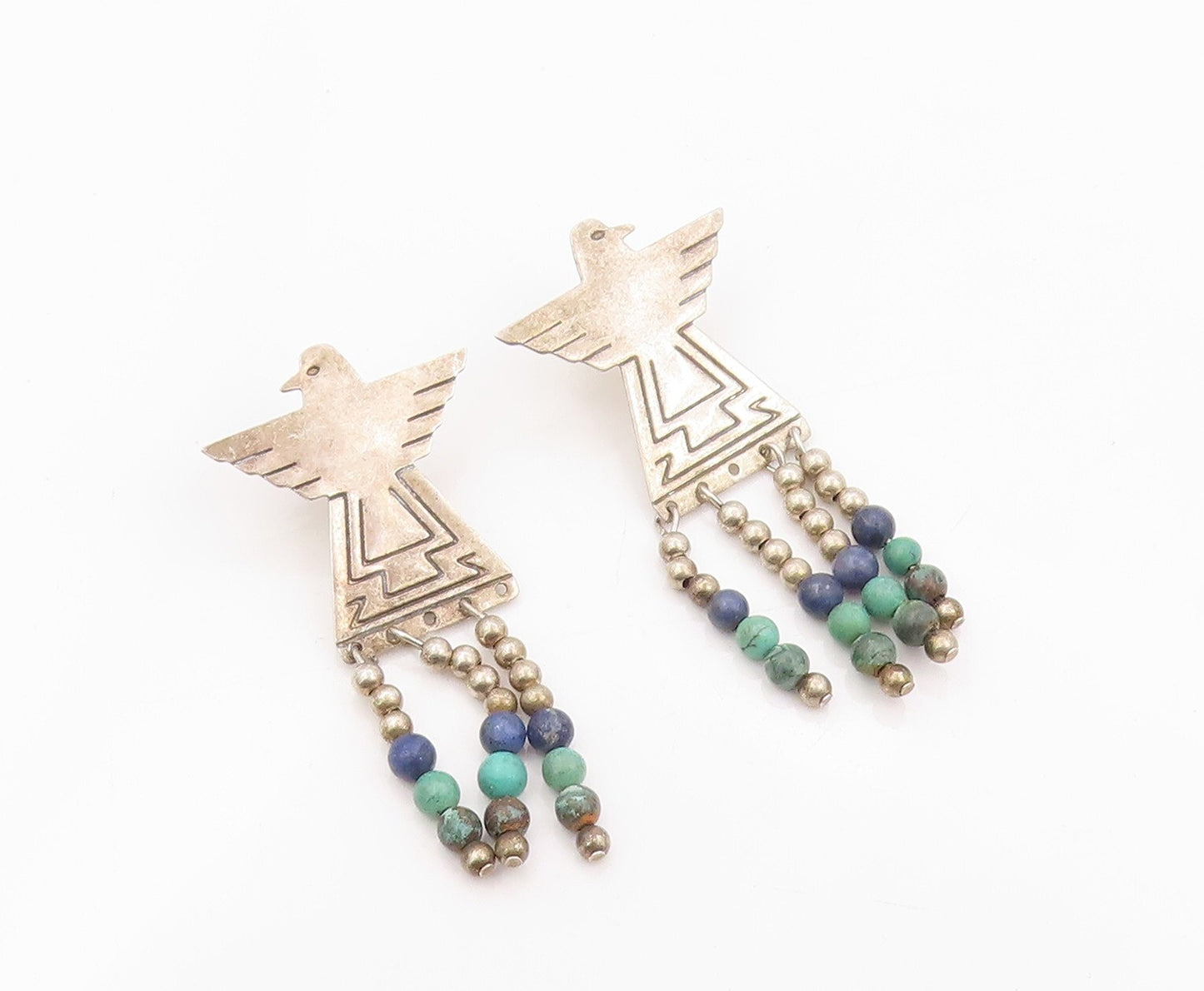 925 Sterling Silver Vintage Earrings CAROLYN POLLACK Bird Dangling Gems  EG13338