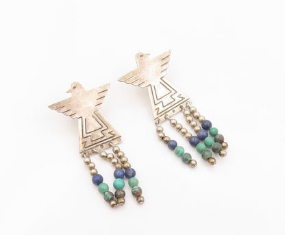 925 Sterling Silver Vintage Earrings CAROLYN POLLACK Bird Dangling Gems  EG13338