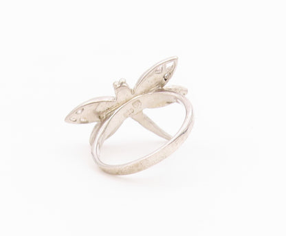 925 Sterling Silver Vintage Ring Fire Opal Inlay Dragonfly Band  Sz 7  RG36422