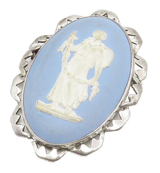 925 Sterling Silver  Vintage Carved Figure Blue Cameo Brooch Pin  BP5305