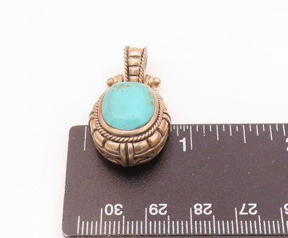 925 Silver  Vintage Rope Twist & Cobbled Edge Turquoise Drop Pendant  PT21510
