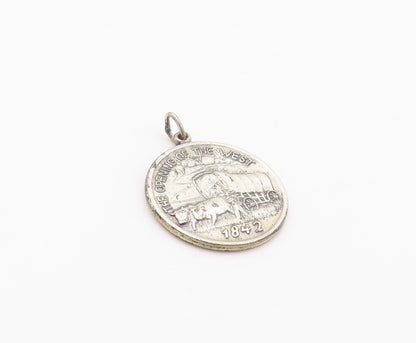 925 Sterling Silver Vintage Pendant Dark Tone 1842 Industrial Era Coin  PT24071