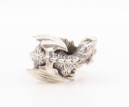 925 Sterling Silver Vintage Ring Solid Cutout Flying Dragon  Sz 5  RG32395
