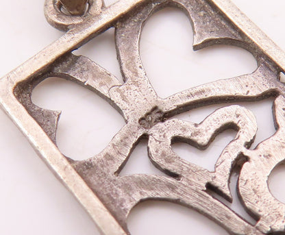 925 Sterling Silver Vintage Open Love Hearts Rectangular Drop Pendant PT20215