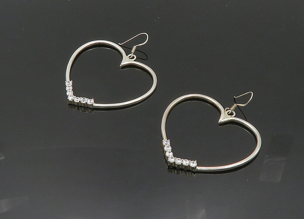 925 Sterling Silver  Vintage Cubic Zirconia Love Heart Hoop Earrings  EG10141