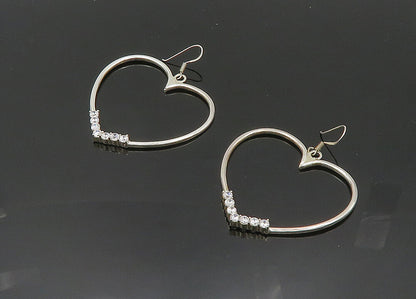 925 Sterling Silver  Vintage Cubic Zirconia Love Heart Hoop Earrings  EG10141