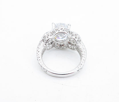 925 Sterling Silver  Sparkling Oval Cut Topaz Floral Band Ring Sz 7.5  RG4614