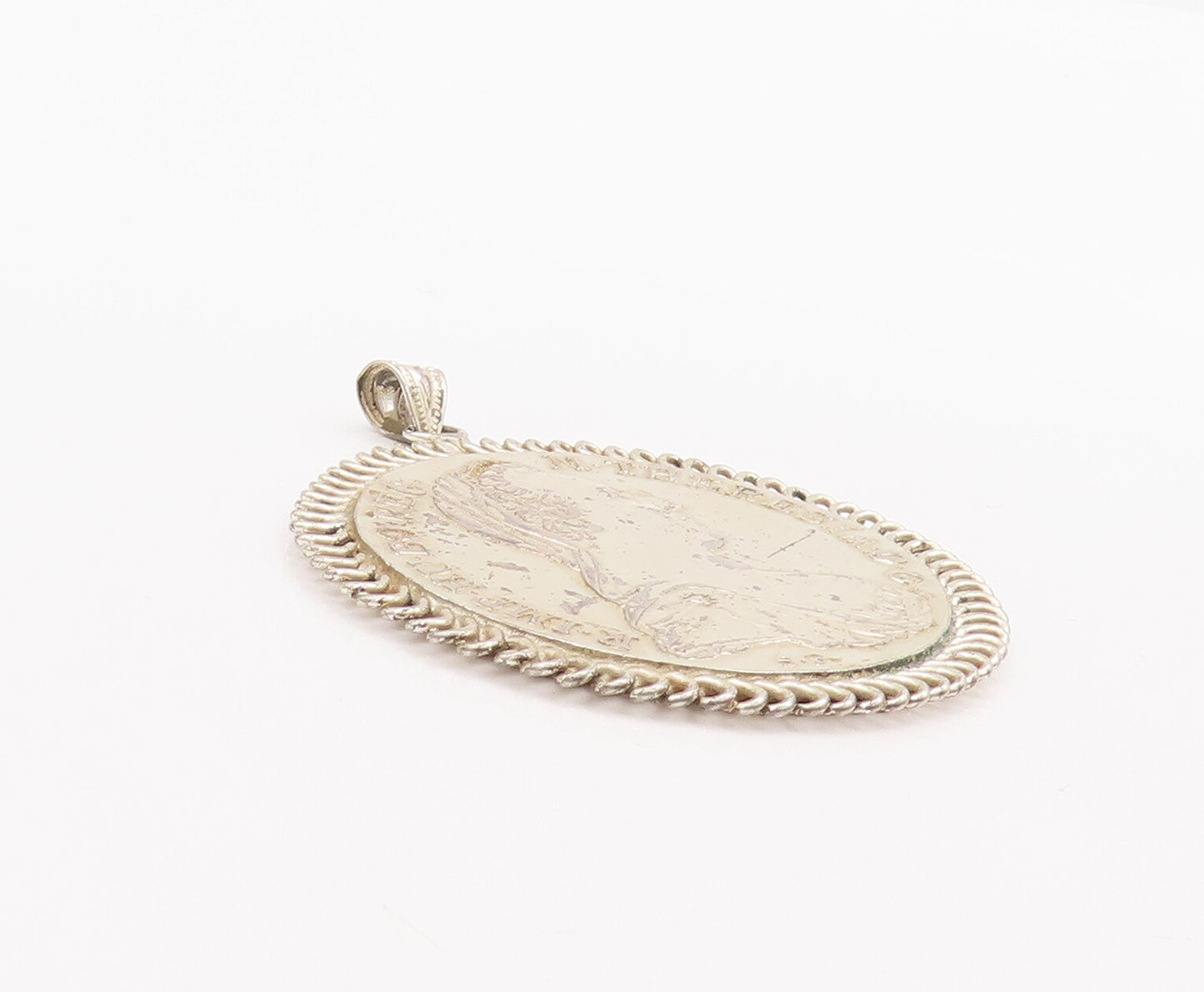 925 Sterling Silver Vintage Pendant Solid Carved Royal Face Coin  PT23132