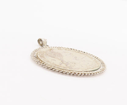 925 Sterling Silver Vintage Pendant Solid Carved Royal Face Coin  PT23132