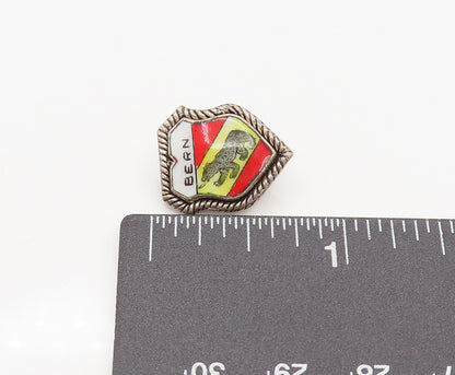 925 Sterling Silver  Vintage Enamel Bern Coat Of Arms Crest Brooch Pin BP10145