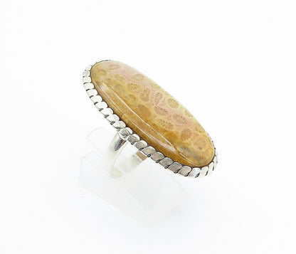 925 Sterling Silver Fossilized Coral Oval Cocktail Ring Sz 8.5  RG8005