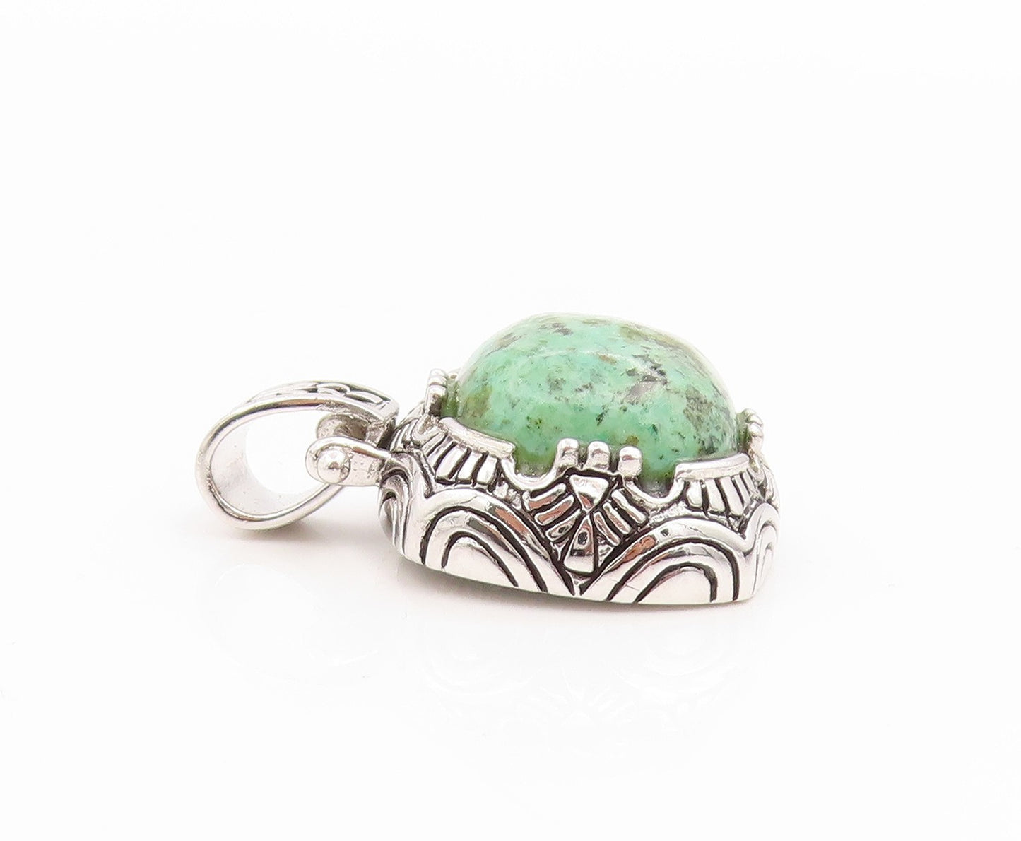 925 Sterling Silver Vintage Pendant Cabochon Turquoise Geometric Charm  PT26188