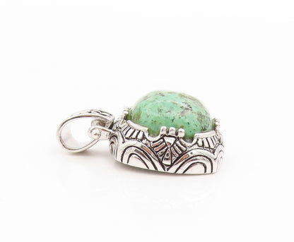 925 Sterling Silver Vintage Pendant Cabochon Turquoise Geometric Charm  PT26188