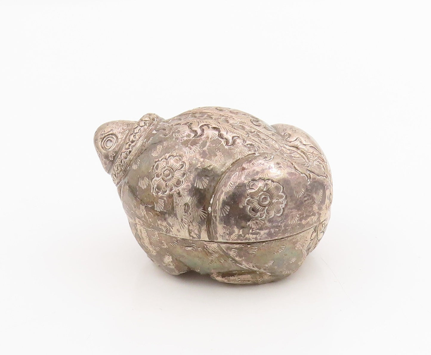 925 Sterling Silver Vintage Trinket Box Intricate Floral Turtle OPENS  TR4146