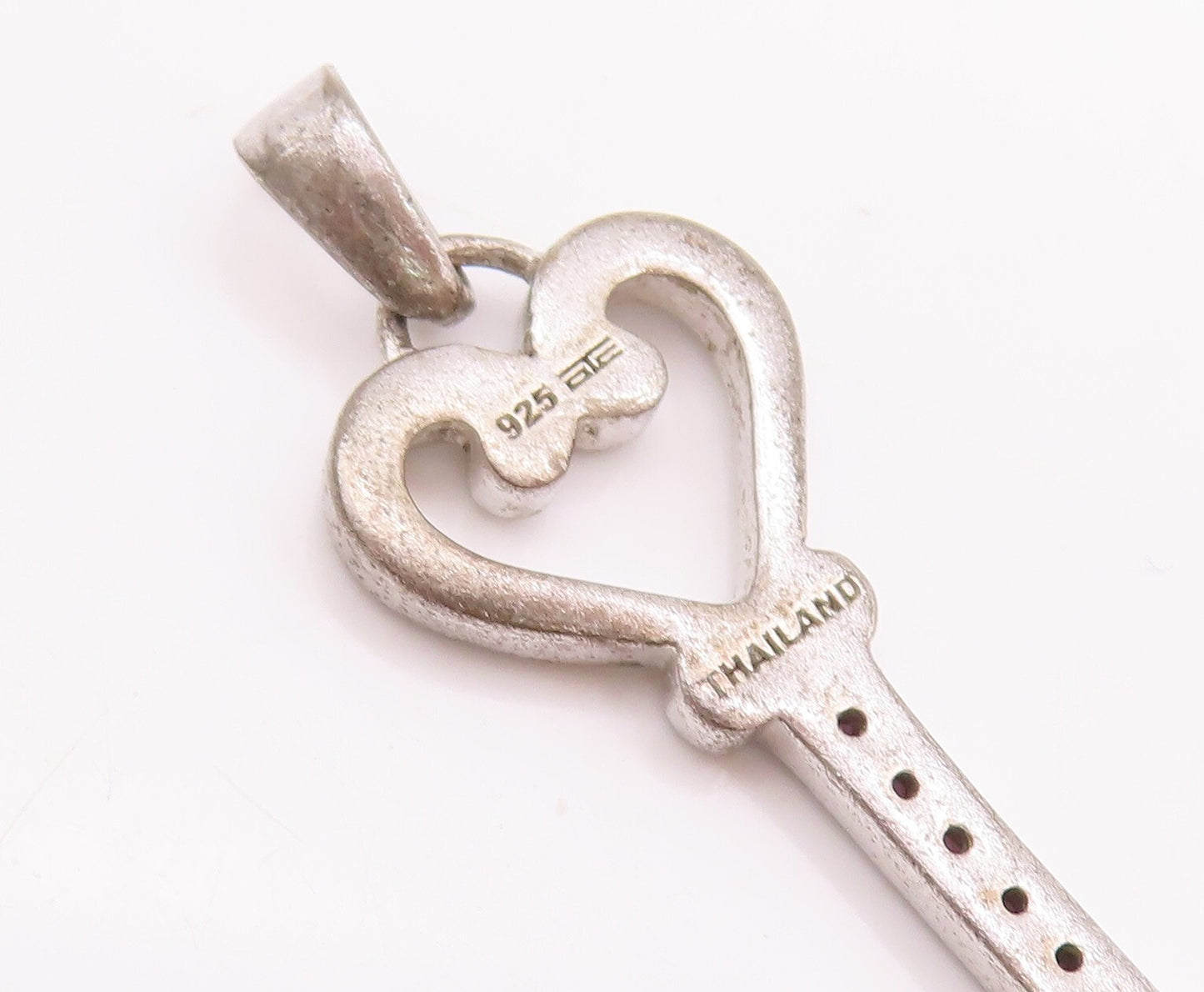 925 Sterling Silver Vintage Pendant Pink Topaz Inlay Key With Heart  PT23343