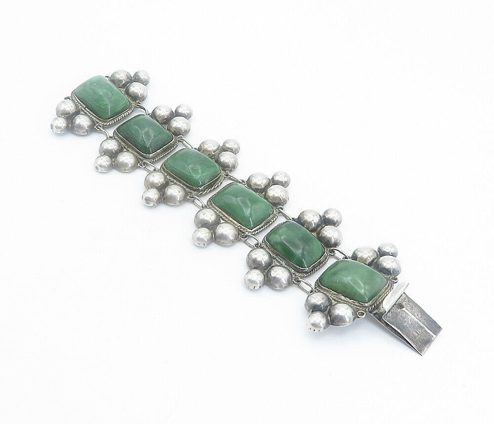 MEXICO 925 Silver  Vintage Antique Large Gemstone Bubble Chain Bracelet  BT3407