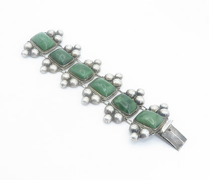 MEXICO 925 Silver  Vintage Antique Large Gemstone Bubble Chain Bracelet  BT3407