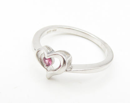 925 Sterling Silver  Petite Pink Topaz Open Love Heart Band Ring Sz 7  RG10857
