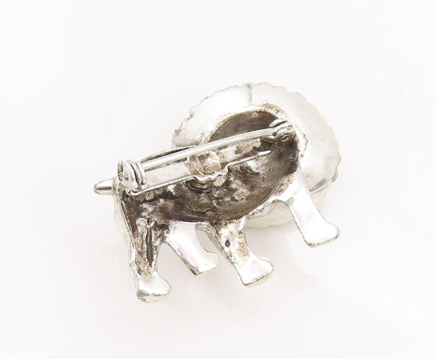 925 Sterling Silver Vintage Brooch Pin 3D Carved Pitbull With Pet Cone  BP10655