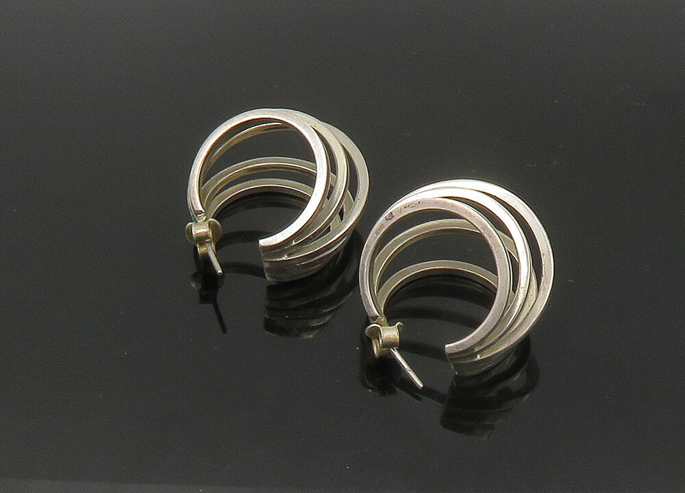 925 Sterling Silver  Vintage Shiny Graduated Split Hoop Earrings  EG11117