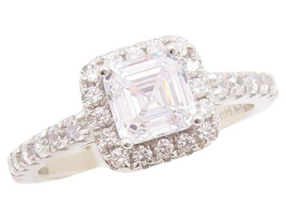 925 Sterling Silver Vintage Ring Square Cut Halo CZ Bands  Sz 6  RG29871