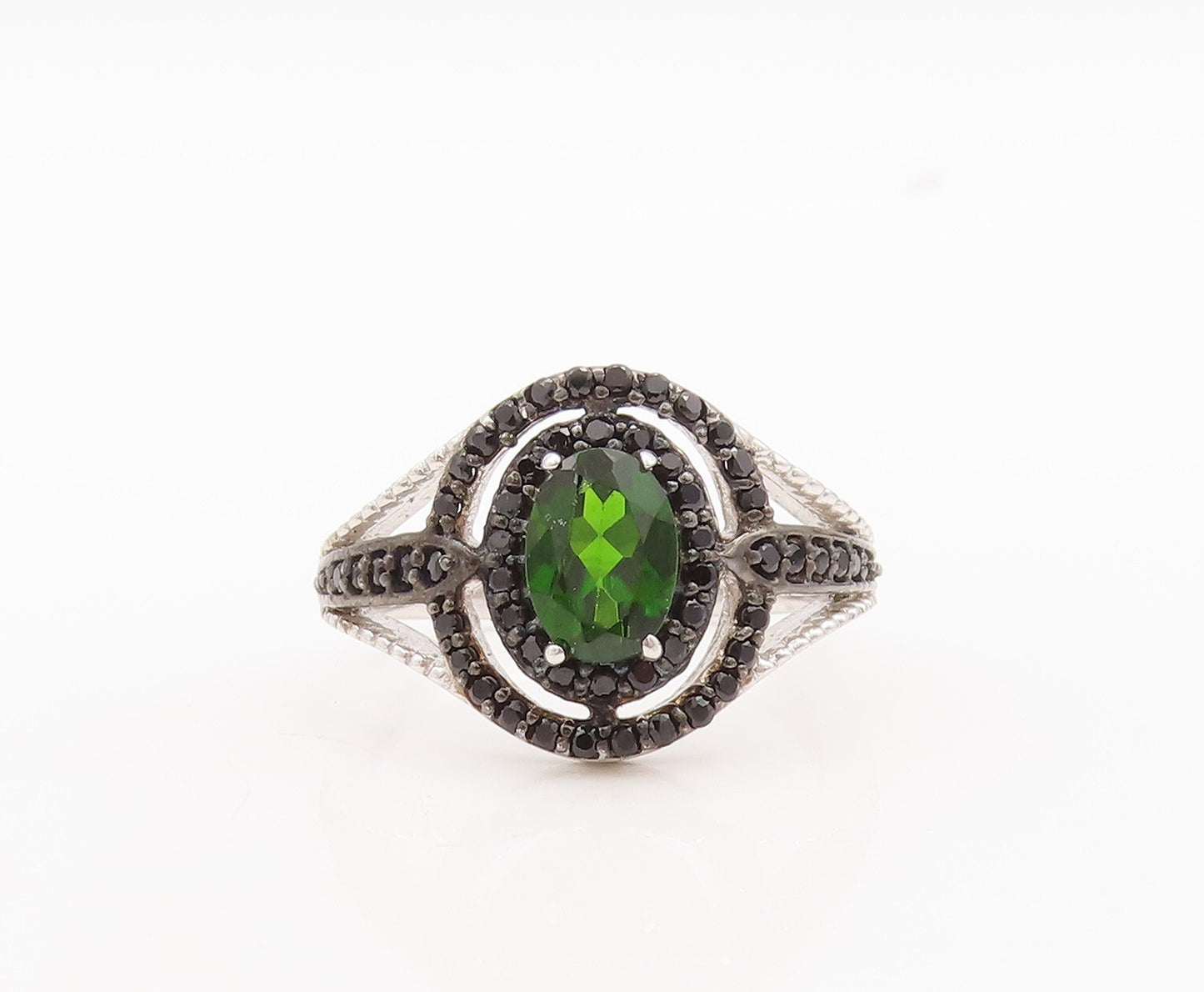 925 Sterling Silver Vintage Ring Green Topaz Cutout Spinel Bands  Sz 7  RG29733