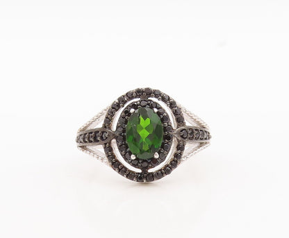925 Sterling Silver Vintage Ring Green Topaz Cutout Spinel Bands  Sz 7  RG29733