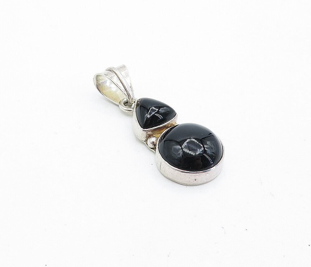 925 Sterling Silver  Vintage Multi Shape Cabochon Black Onyx Pendant  PT3260