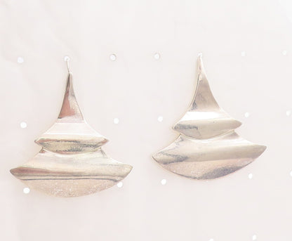 925 Sterling Silver Vintage Earrings Designer Cutout Christmas Tree  EG13305