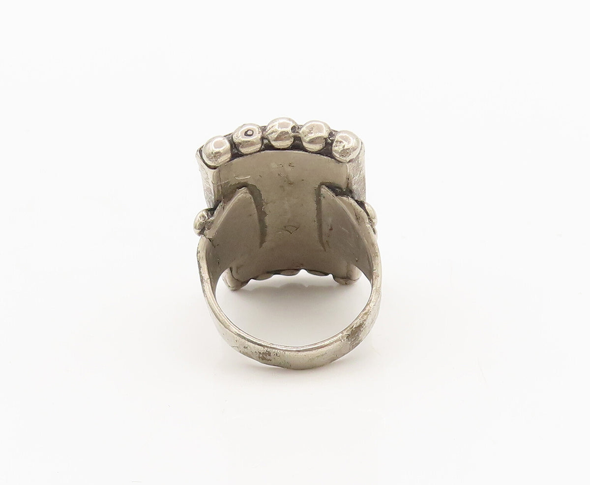 NAVAJO ZUNI 925 Sterling Silver Vintage Crushed Turquoise Ring Sz 7.75  RG26848